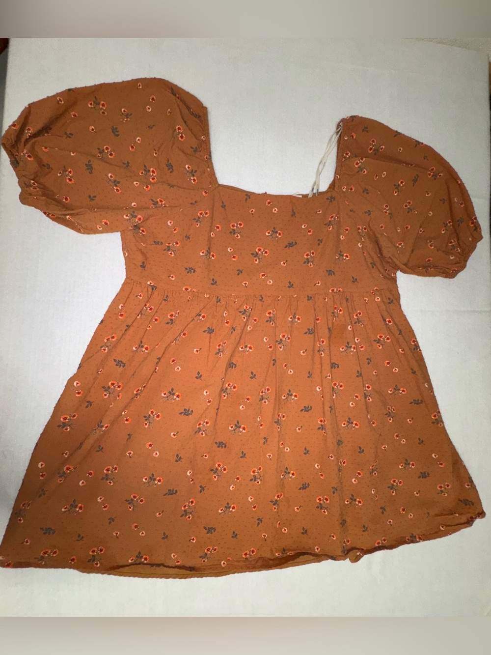 Arula Rust Floral Puff-Sleeve Dress